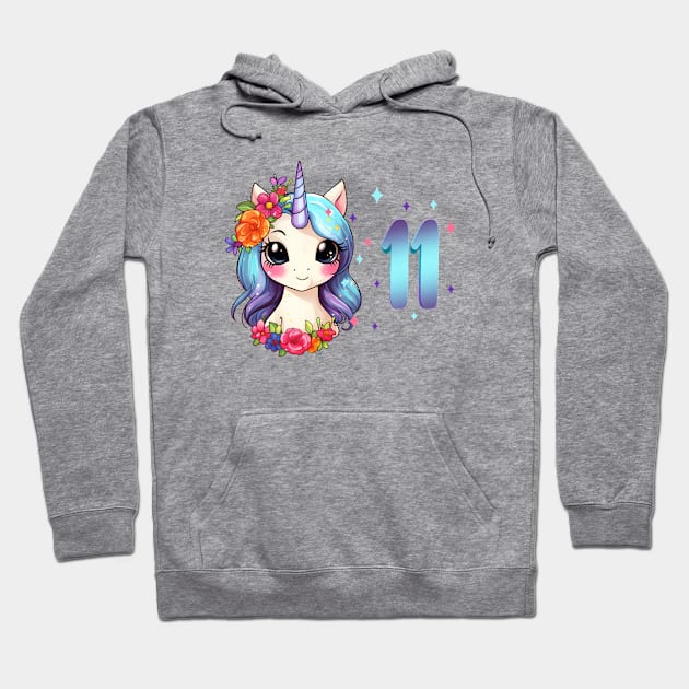 I am 11 with unicorn - girl birthday 11 years old Hoodie by Modern Medieval Design